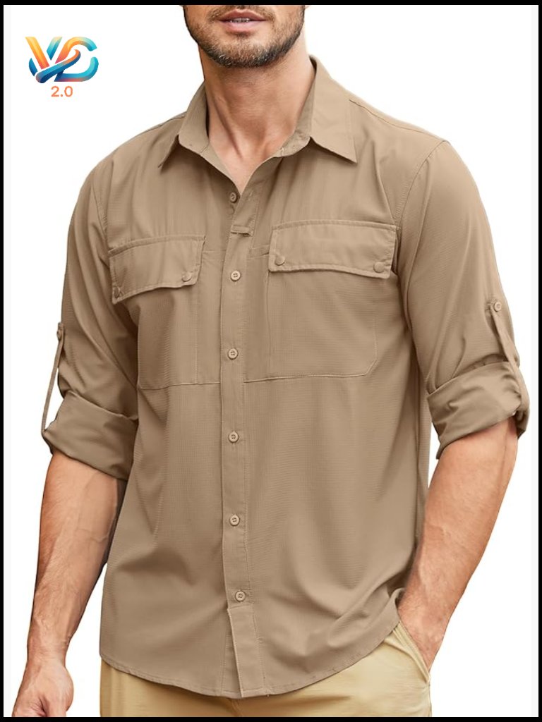 Men's Upf 50 Sun Protection Long Sleeve Button Down Shirt Lightweight Quick Dry